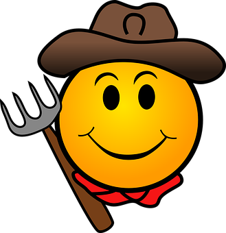 A Smiley Face With A Cowboy Hat And Pitchfork