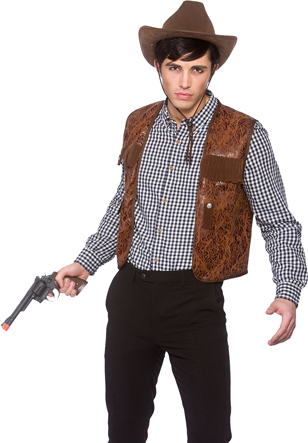 A Man In A Garment Holding A Gun