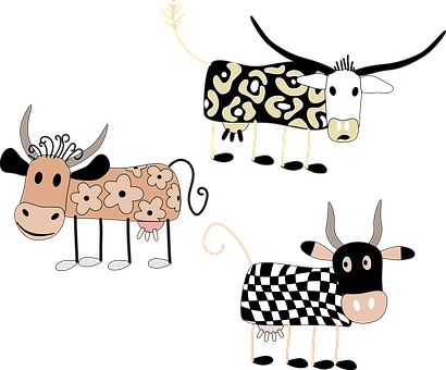 A Group Of Cows With Different Patterns