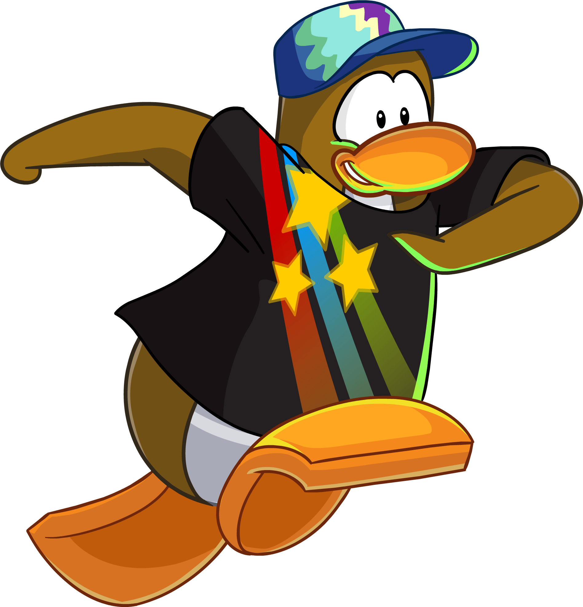 Cartoon Duck Wearing A Hat And Black Shirt