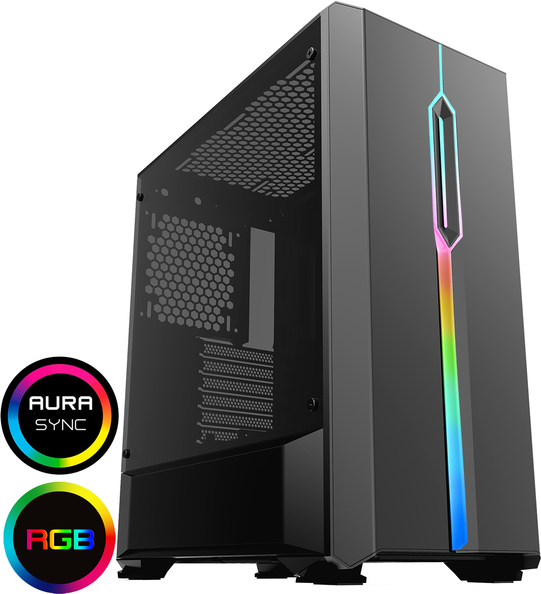 A Black Computer Tower With Rainbow Colored Lights