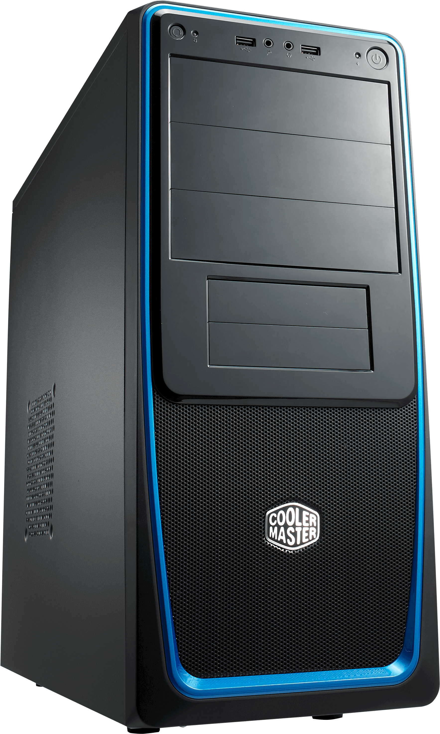 A Black And Blue Computer Tower