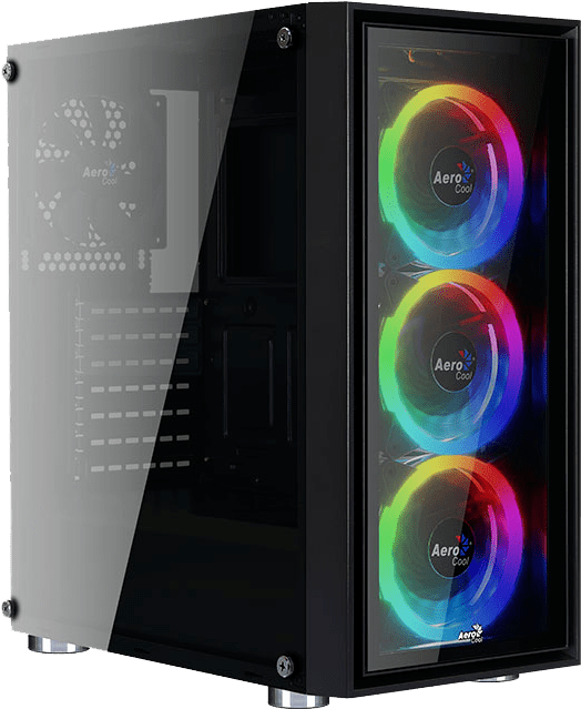 A Black Computer Tower With Colorful Lights