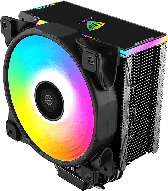 A Computer Fan With A Rainbow Colored Disc