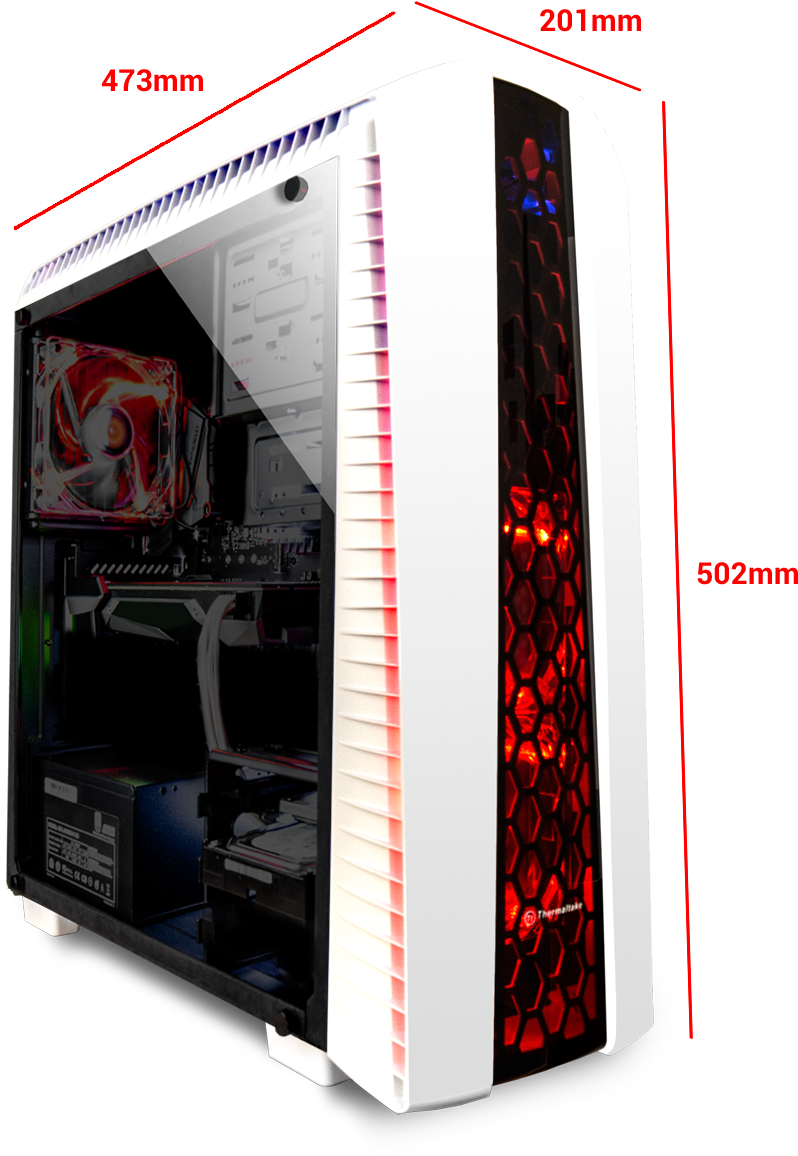 A Computer Tower With Red Lights