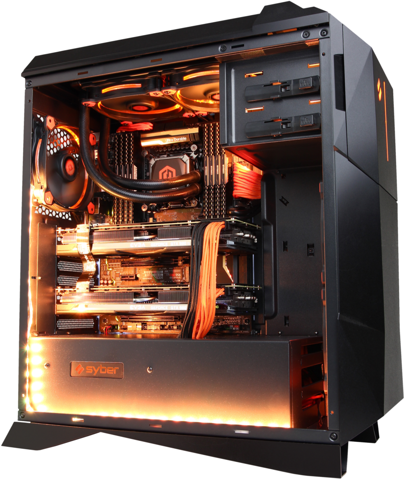 A Black And Orange Computer Tower