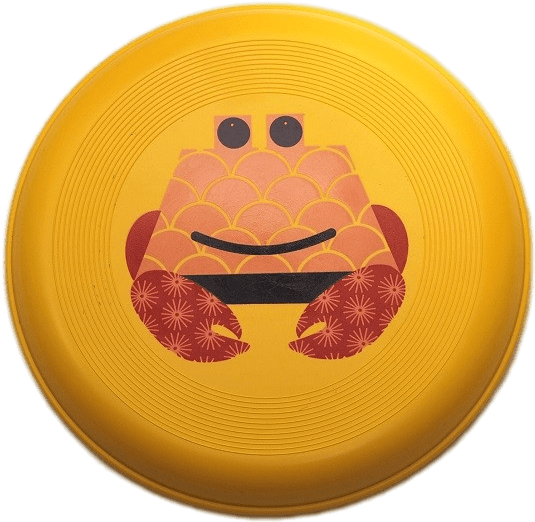 A Yellow Frisbee With A Crab On It