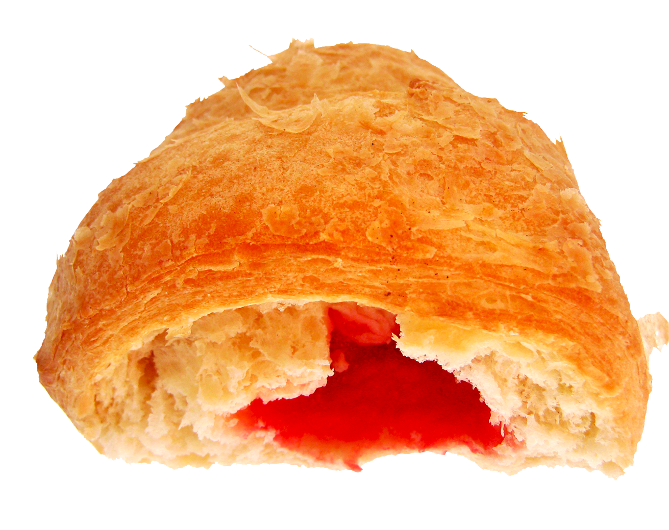 A Half Eaten Croissant With A Red Jam Inside