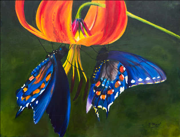 A Painting Of Butterflies On A Flower
