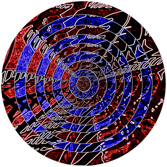 A Circular Pattern With Red And Blue Lines