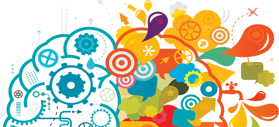 A Colorful Design With Arrows And Gears
