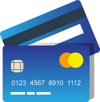 A Blue Credit Cards With White And Yellow Numbers