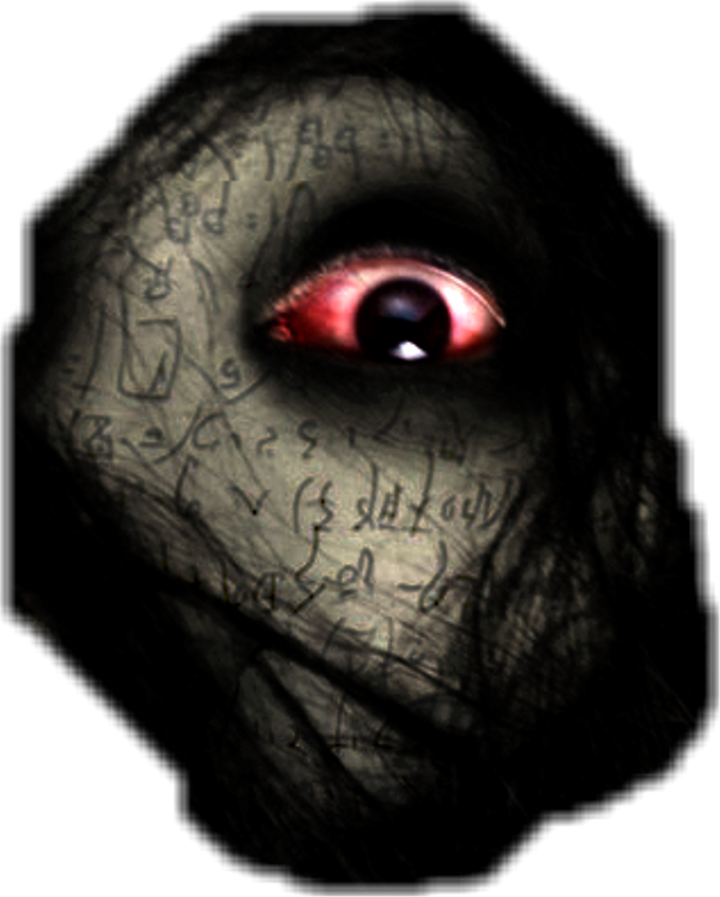 A Close Up Of A Face With A Red Eye