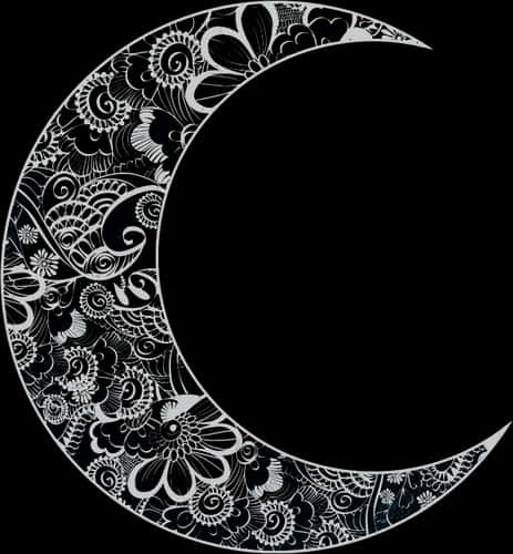 Crescent Moon With Floral Design