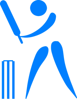 A Blue Symbol Of A Person Playing Cricket