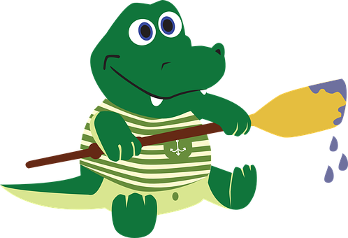 A Cartoon Crocodile Holding A Paddle