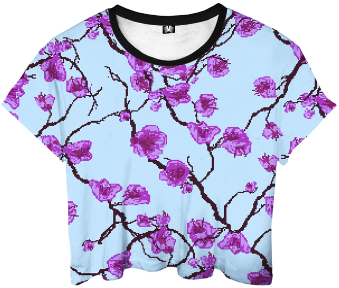 A T-shirt With Purple Flowers On It