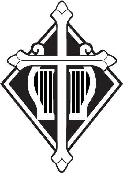 A White Cross With A Harp In It
