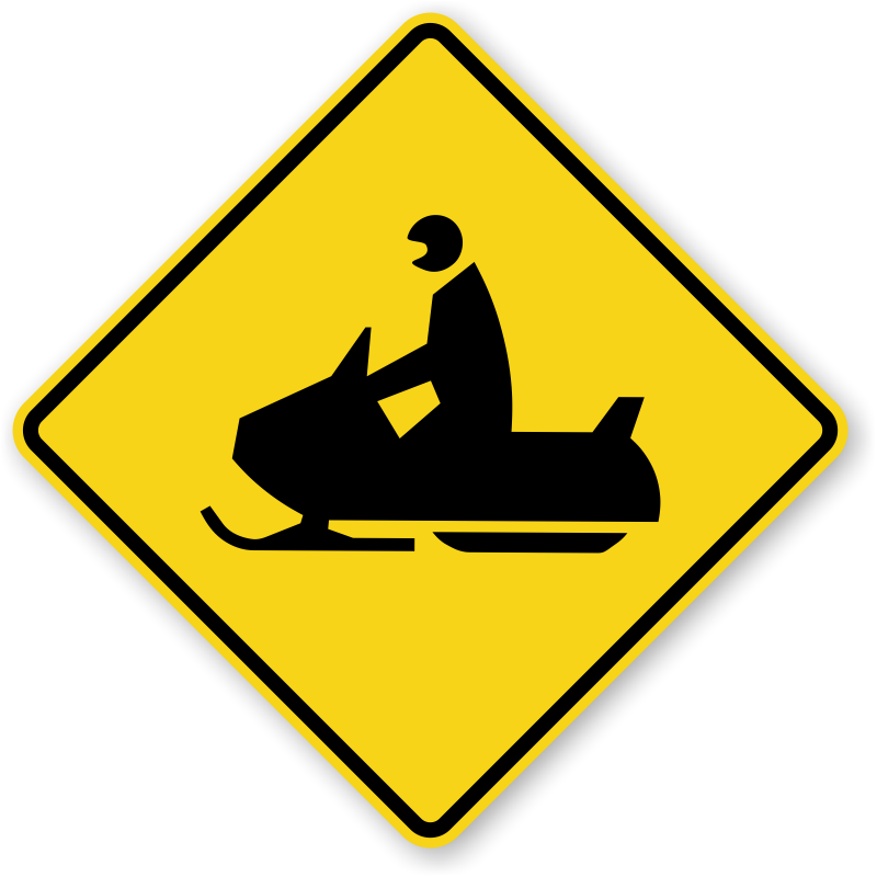 A Yellow Sign With A Person On A Snowmobile