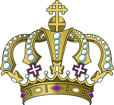 A Gold Crown With Purple And White Crosses
