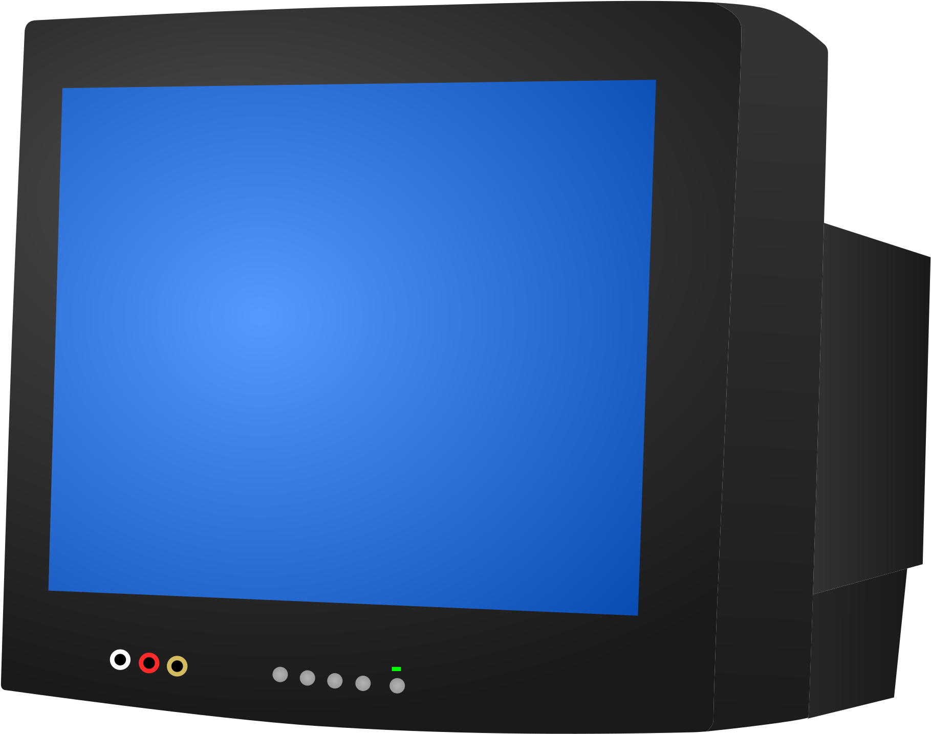 A Black Computer Monitor With A Blue Screen