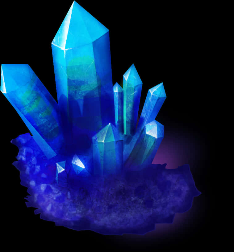 A Blue Crystal Cluster On A Black Background
