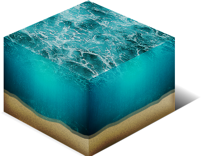 A Cube With A Blue Water And Sand