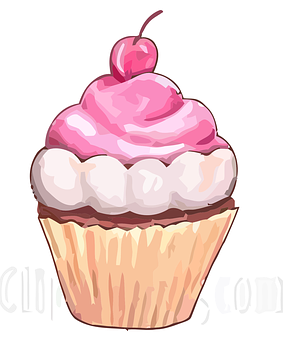 A Cupcake With Pink Frosting And A Cherry On Top