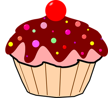 A Cupcake With A Red Cherry On Top