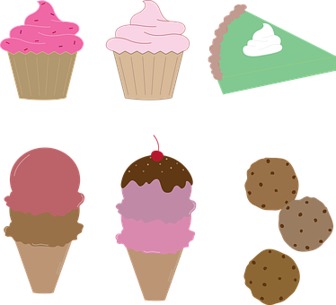 A Group Of Ice Cream Cones And Cookies