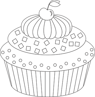 A Black And White Drawing Of A Cupcake