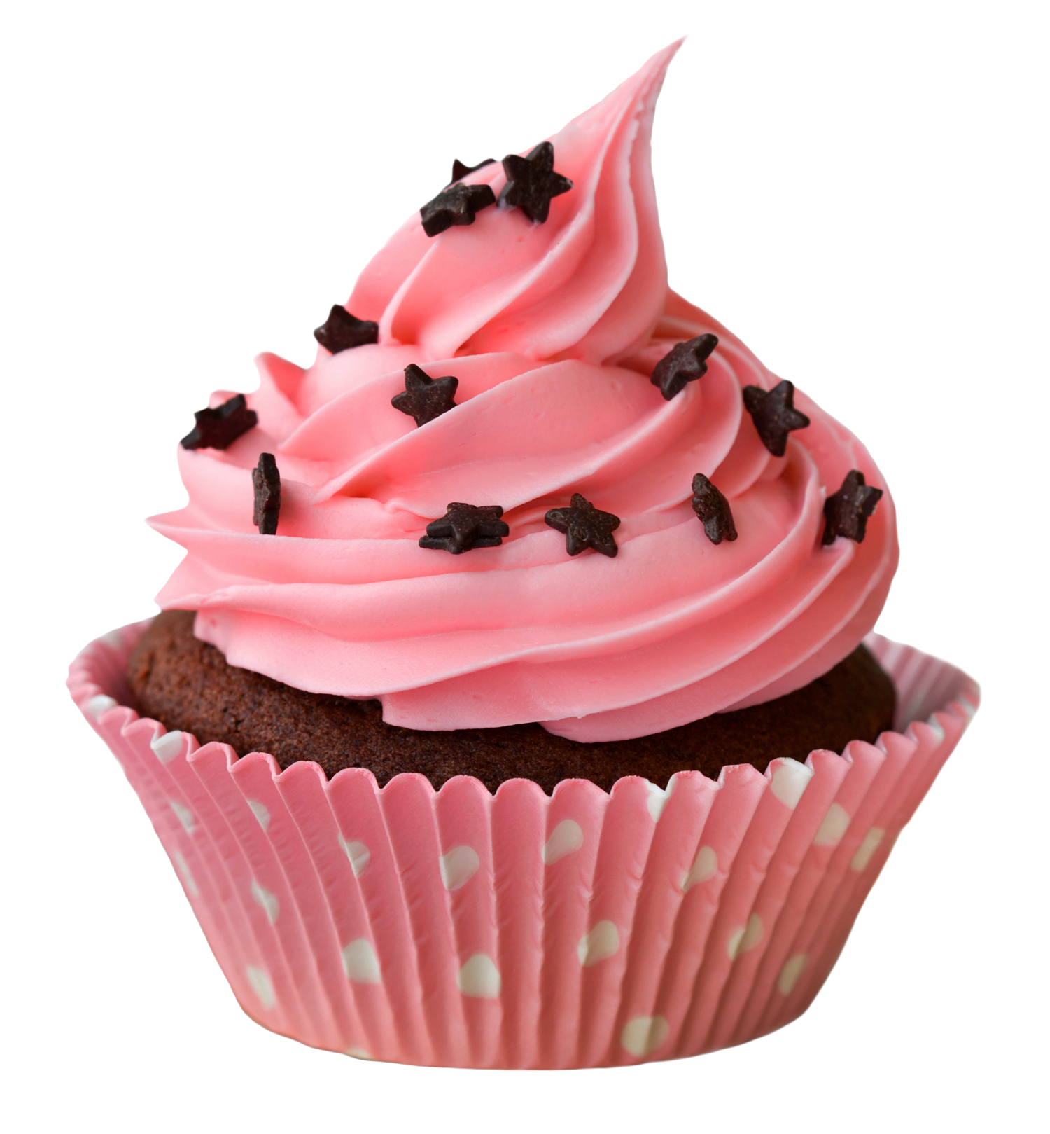A Cupcake With Pink Frosting And Chocolate Sprinkles