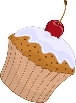 A Cartoon Of A Cupcake With A Cherry On Top