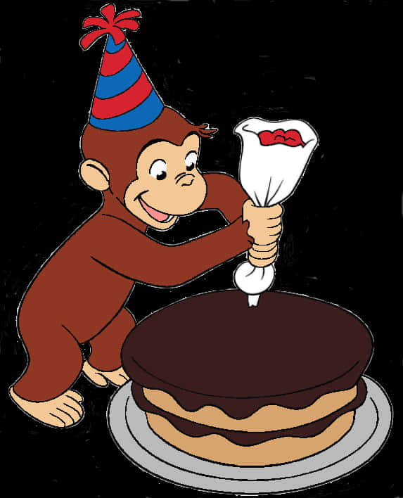 Curious George Decorating A Cake, Hd Png Download