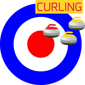A Circular Blue And Red Circle With Curling Stones In The Center