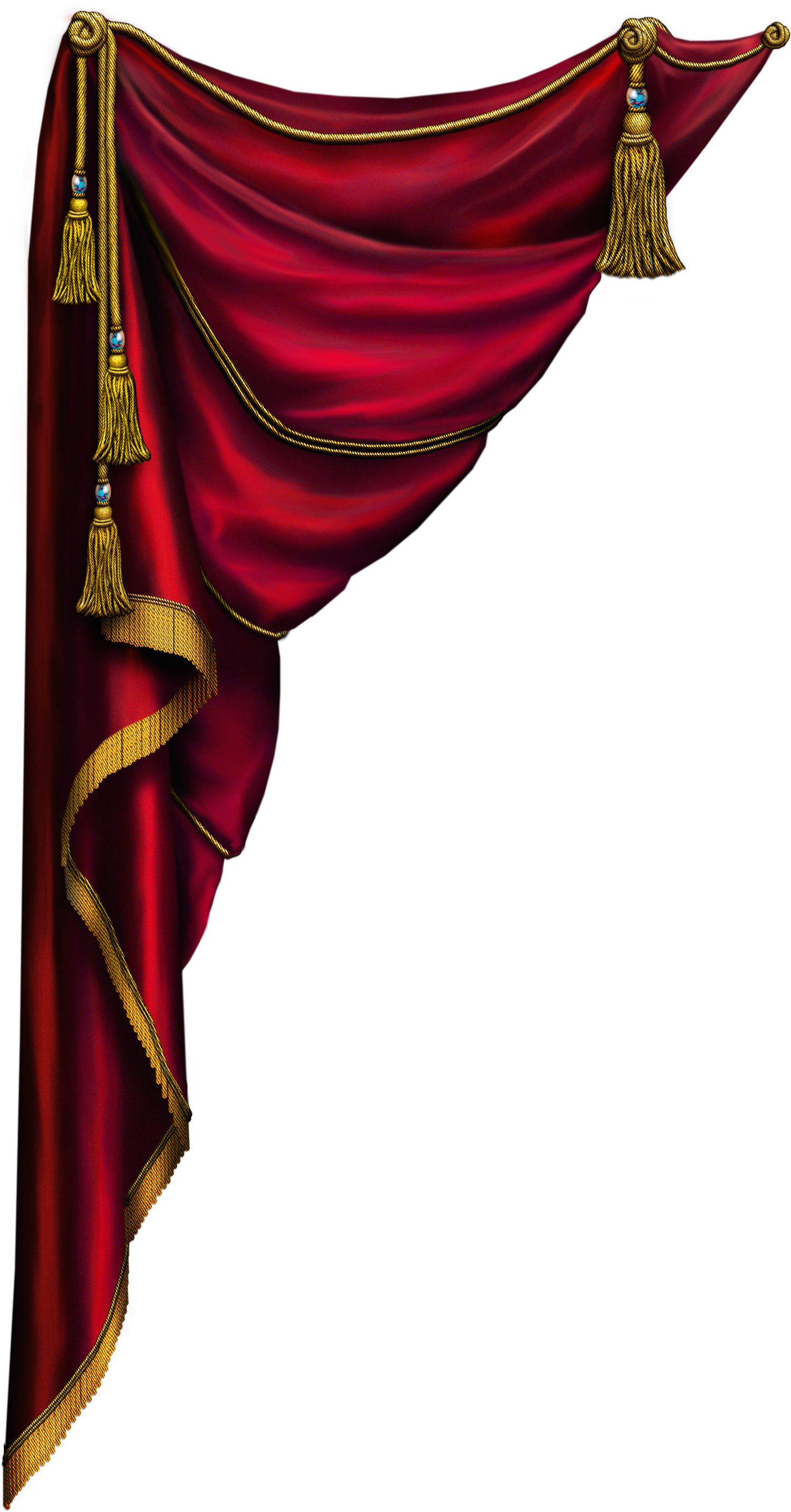 A Red Curtain With Gold Tassels