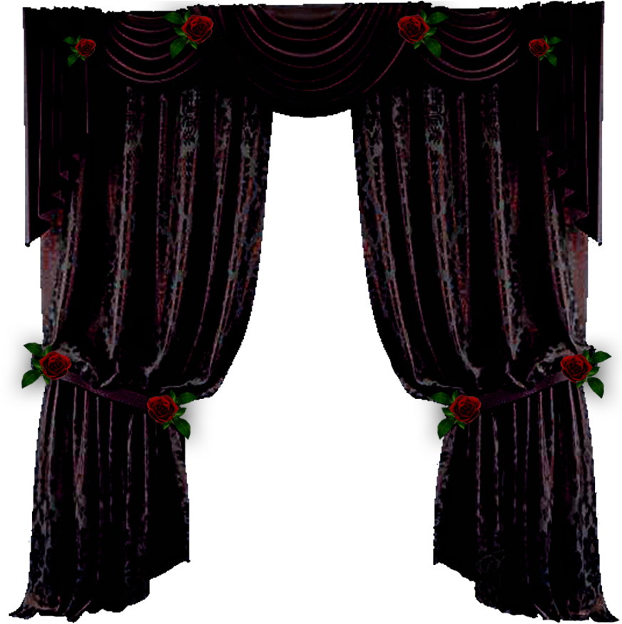 A Black Curtains With Red Roses