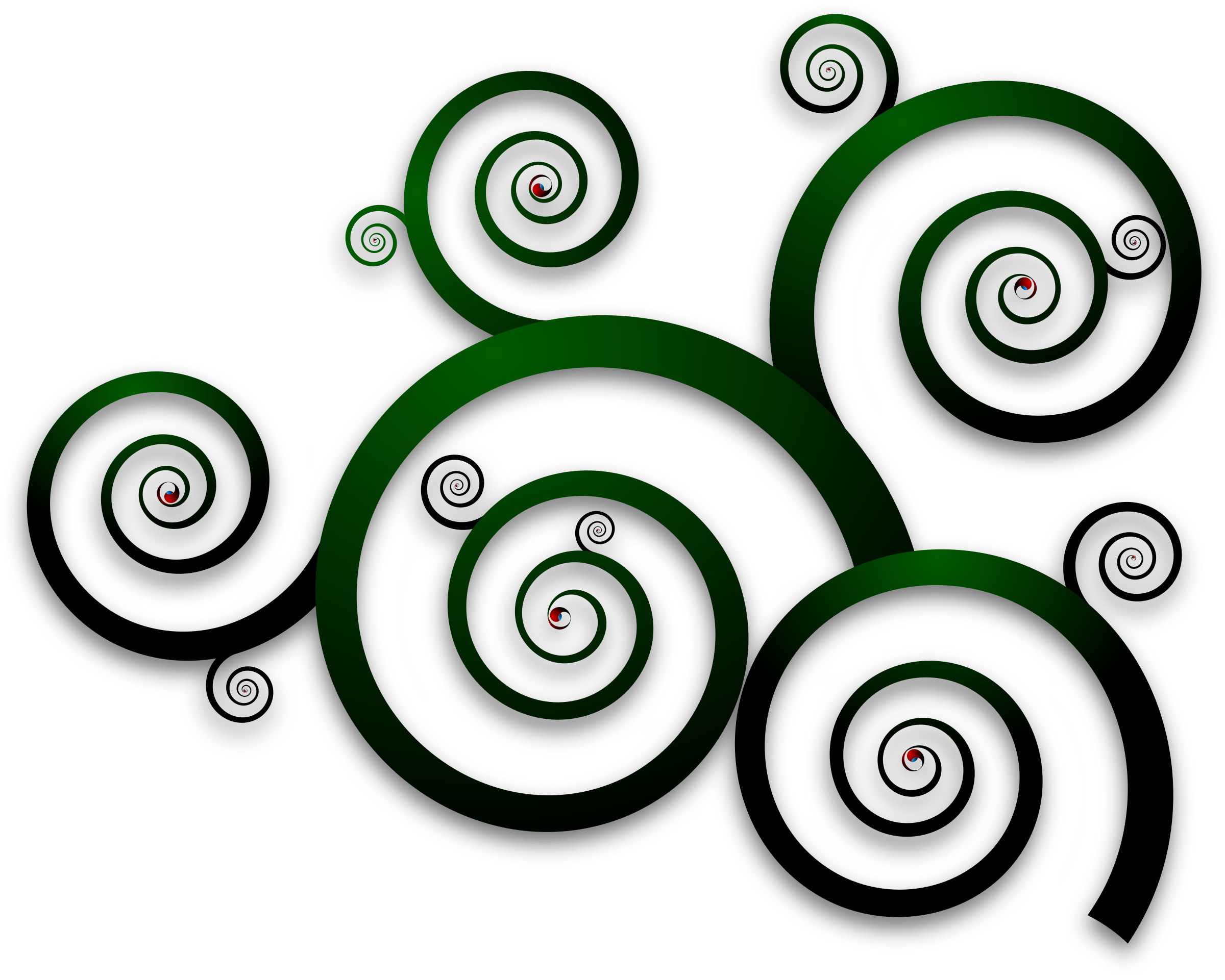 Green Spirals On A Black Background