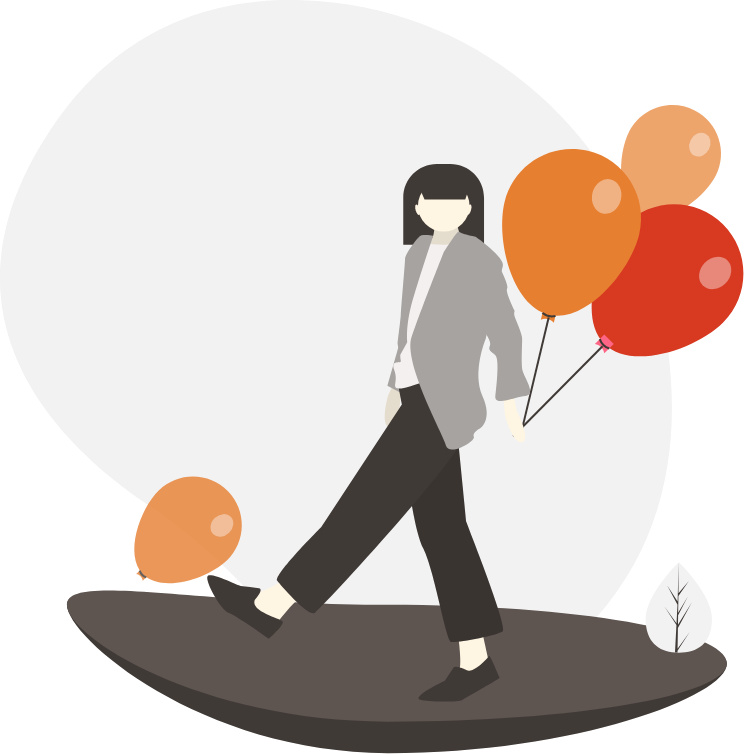 A Woman Walking With Balloons