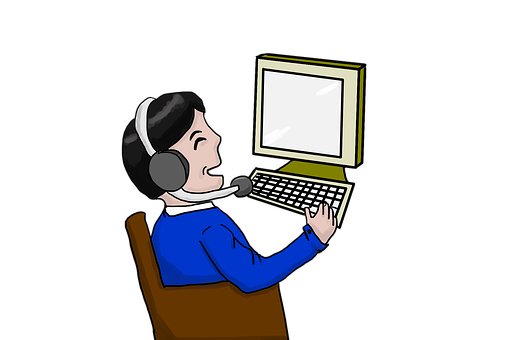 A Cartoon Of A Person Wearing Headphones And Using A Computer