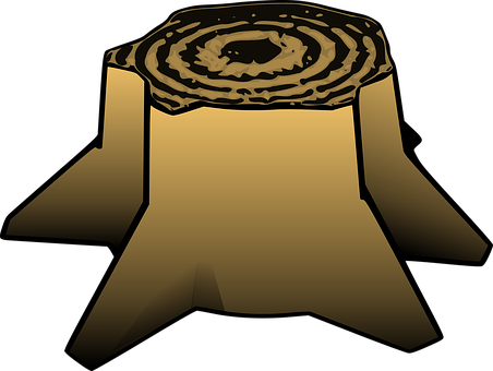 A Tree Stump With A Black And Gold Ring