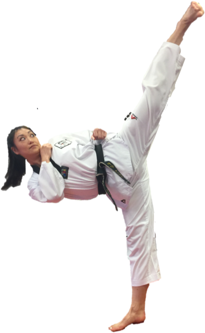 A Woman In A White Uniform Kicking
