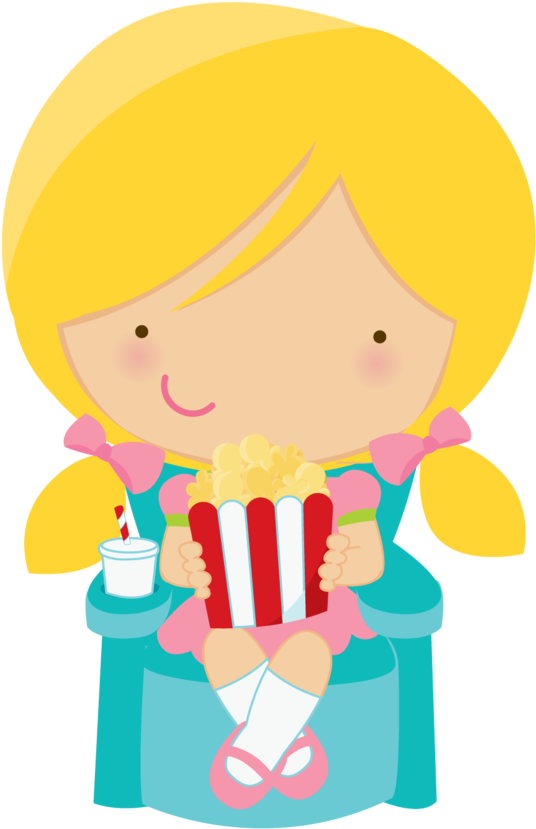 A Cartoon Of A Girl Eating Popcorn