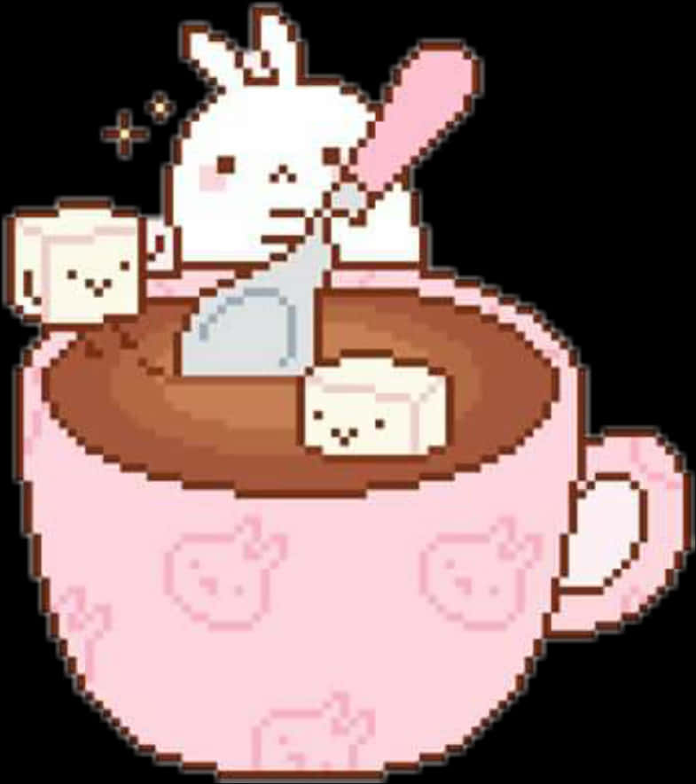 A Cartoon Of A Rabbit In A Cup Of Coffee