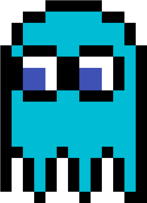 A Blue And Black Pixelated Cartoon Character