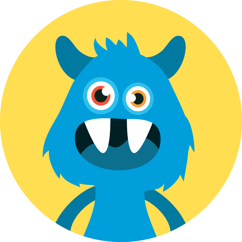 A Cartoon Blue Monster With Long Teeth