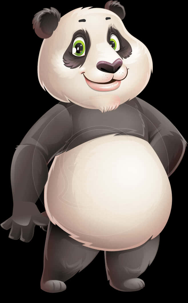 A Cartoon Panda Bear With A Black Background