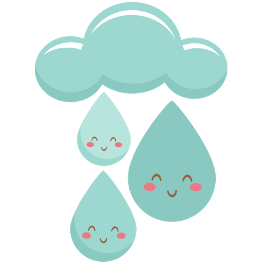 A Group Of Water Drops With Faces And A Cloud