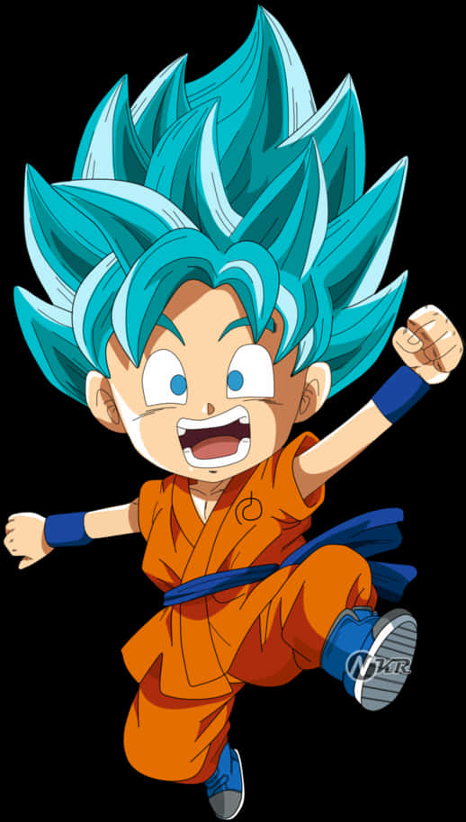 Cartoon Of A Kid With Blue Hair