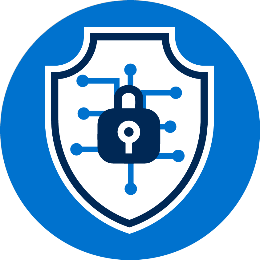 A Blue And White Logo With A Lock On It